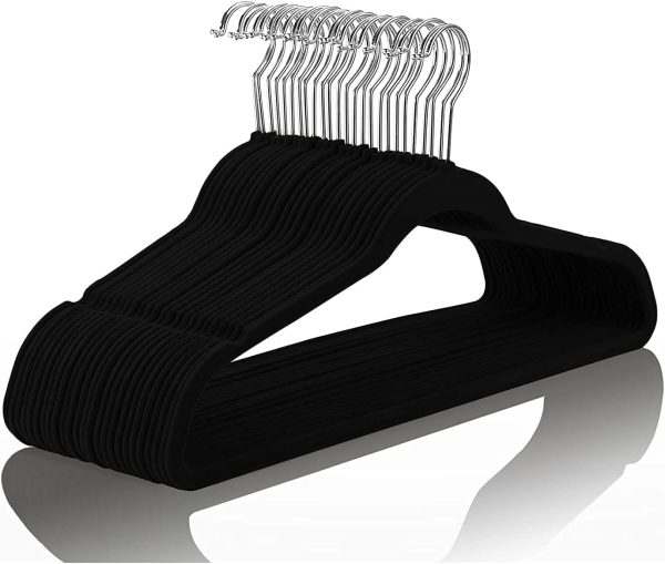 ManGotree 100-Pack Black Non-Slip Velvet Hangers 45cm With 360 Degree Rotatable Hook