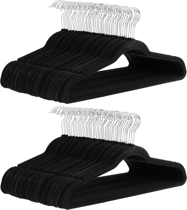 Amazon Basics Slim Velvet Non-Slip Suit Clothes Hangers Pack of 100 Black Silver