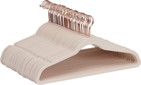 Amazon Basics Slim Velvet Non-Slip Suit Hangers, 50-Pack, Blush Pink Rose Gold