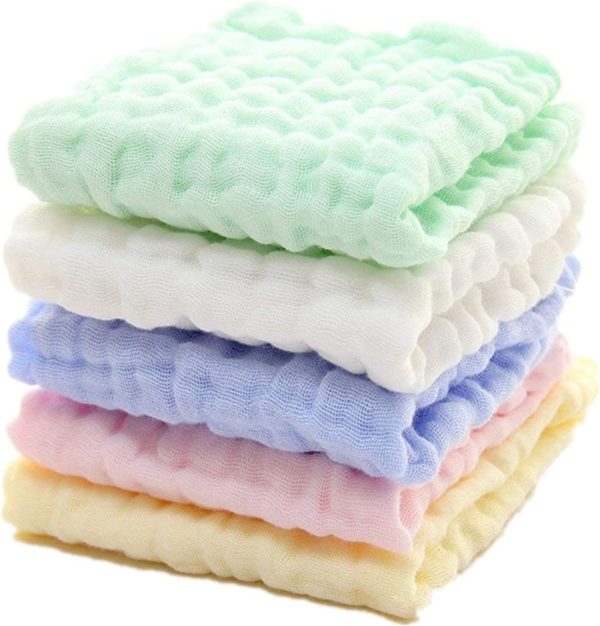 SKY TOUCH 5pcs Muslin Baby Washcloths – Soft Organic Cotton Towels