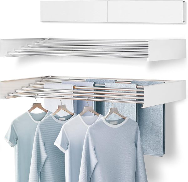 Sleclean Wall Mounted Drying Rack — White, 100 cm